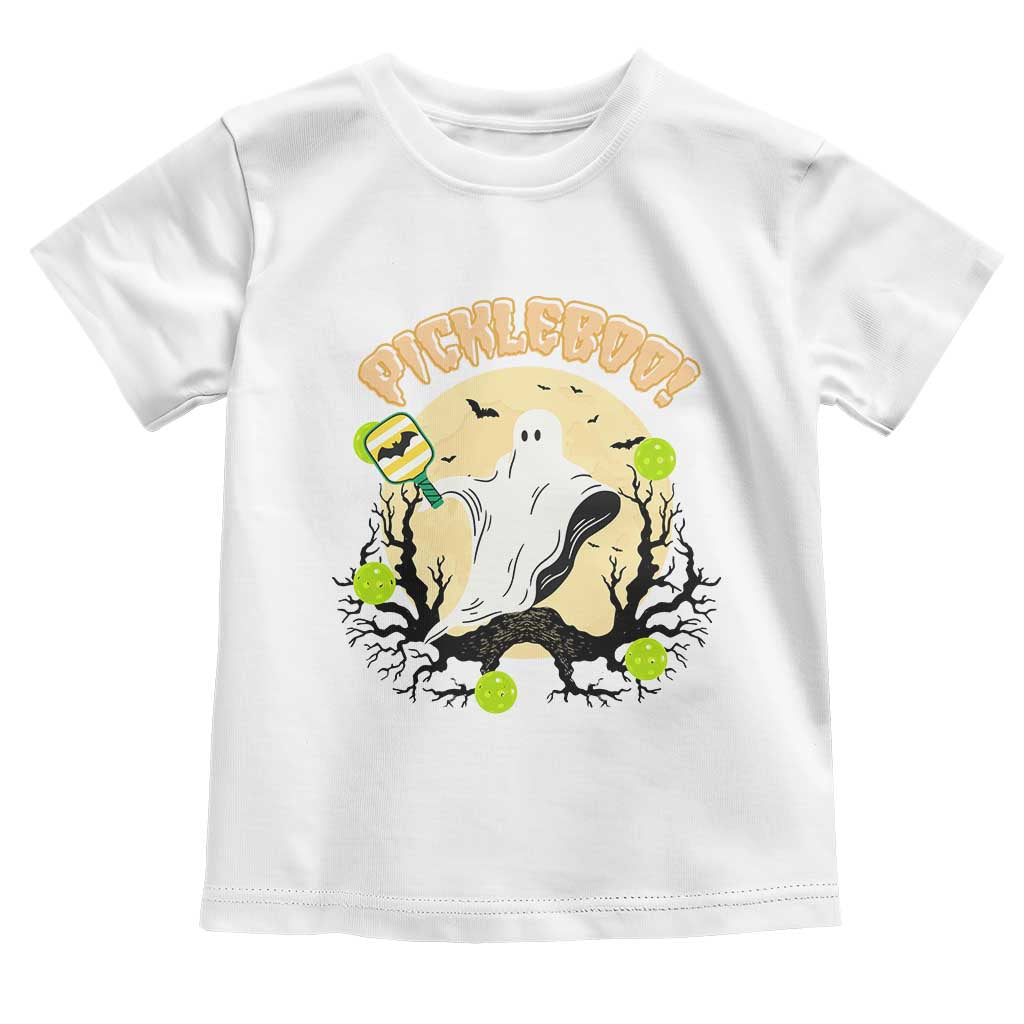 Funny Halloween Pickleball Toddler T Shirt Pickleboo Ghost Costume TS12 White Print Your Wear