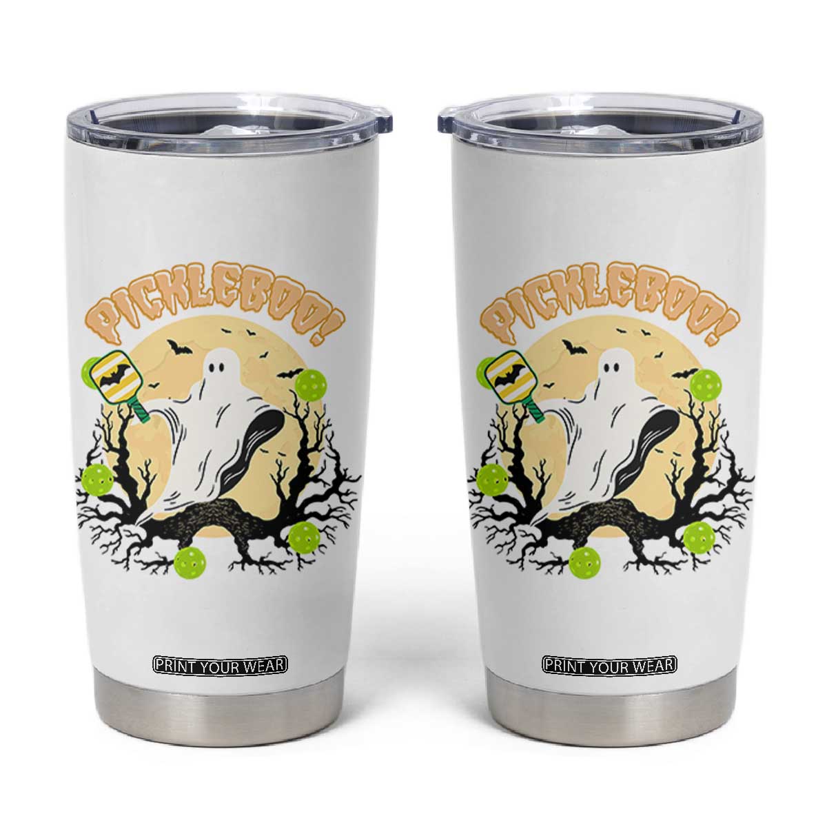 Funny Halloween Pickleball Tumbler Cup Pickleboo Ghost Costume TS12 White Print Your Wear