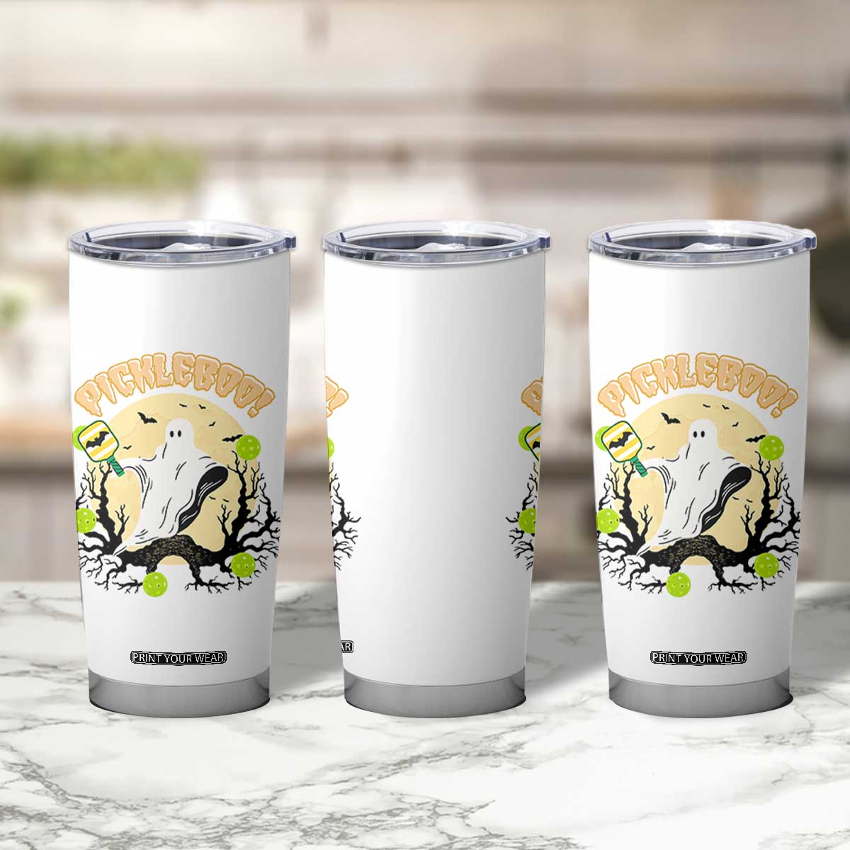 Funny Halloween Pickleball Tumbler Cup Pickleboo Ghost Costume TS12 Print Your Wear