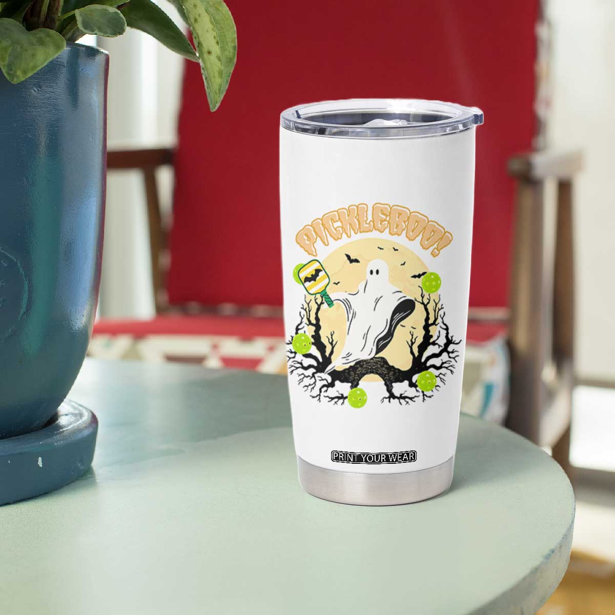 Funny Halloween Pickleball Tumbler Cup Pickleboo Ghost Costume TS12 Print Your Wear