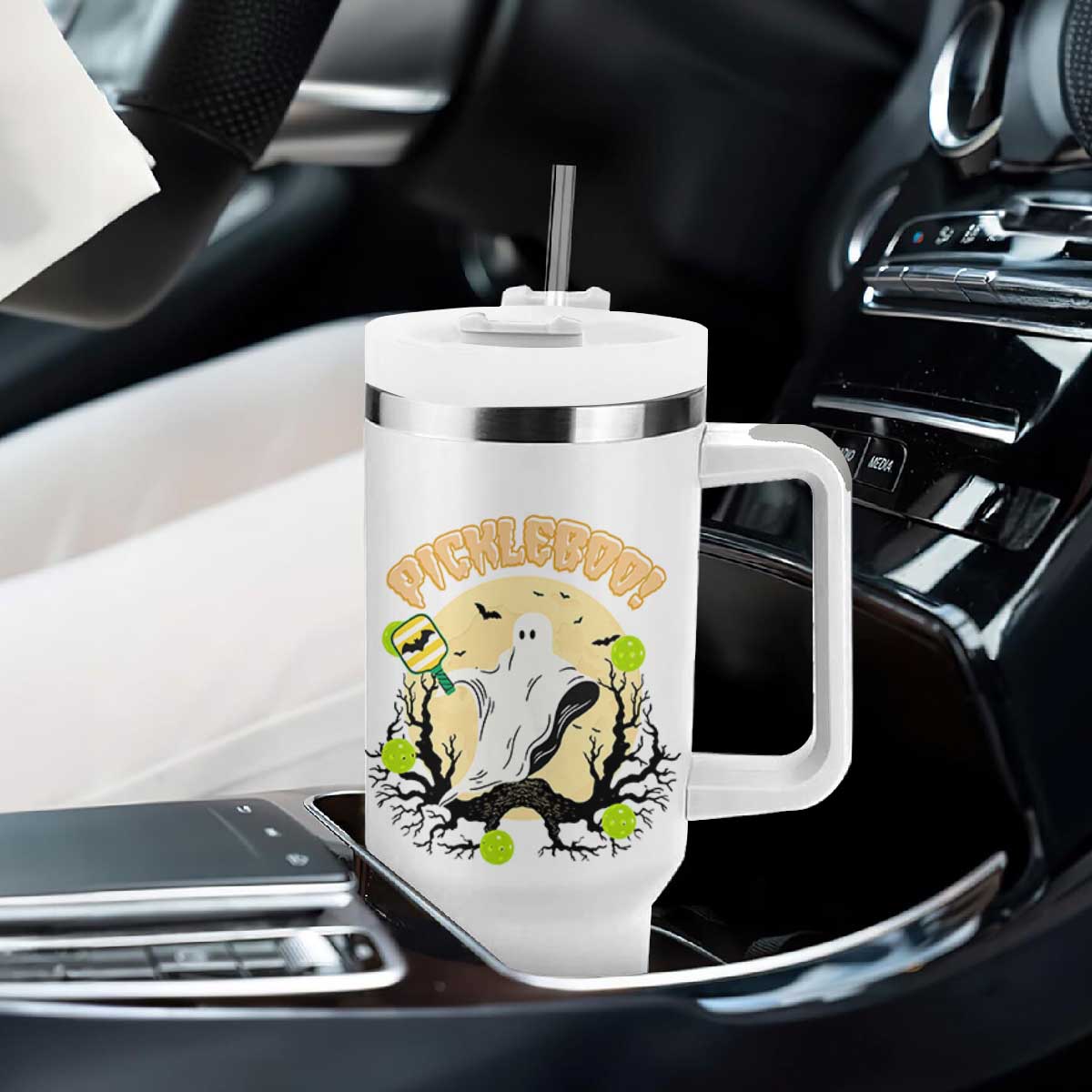 Funny Halloween Pickleball Tumbler With Handle Pickleboo Ghost Costume TS12 Print Your Wear