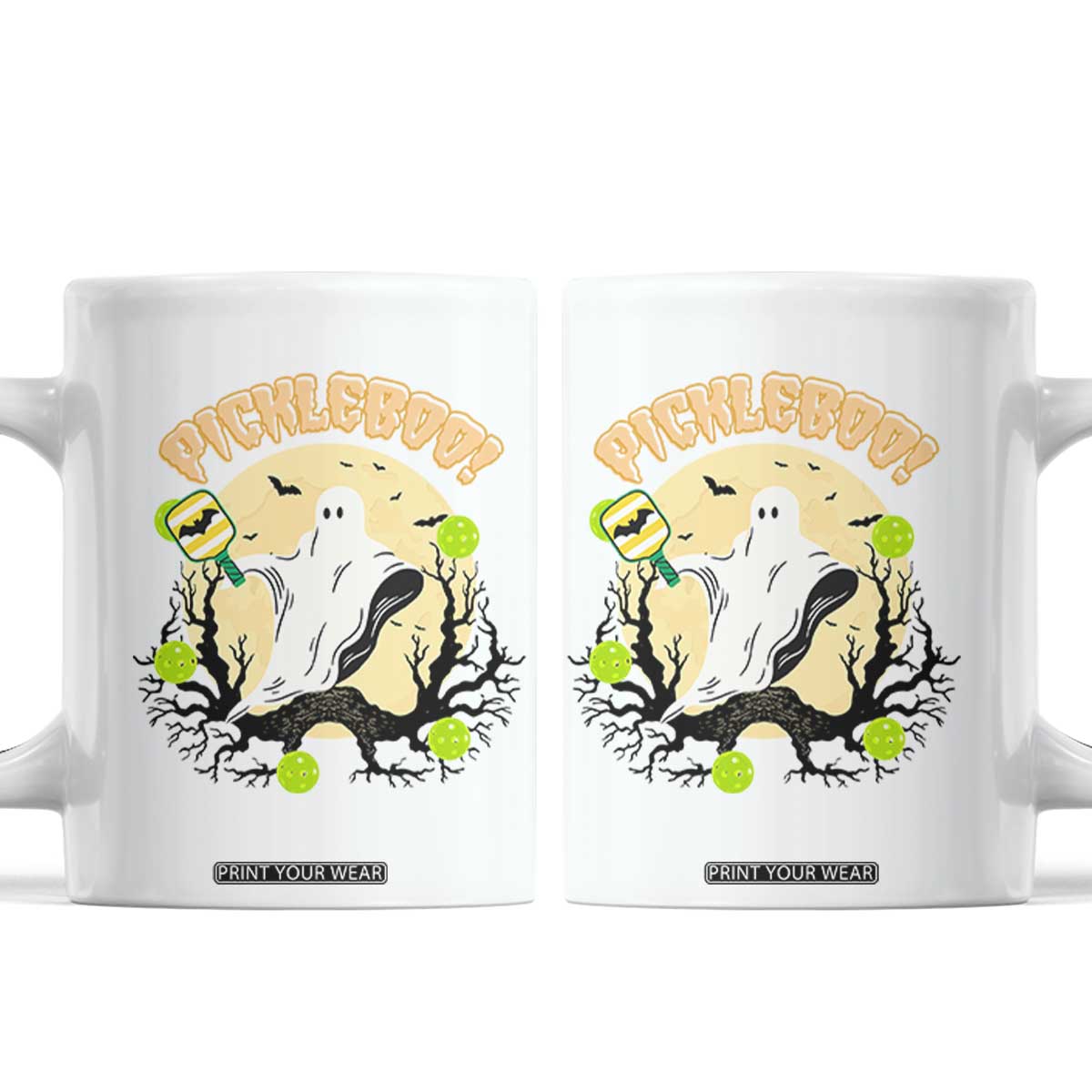Funny Halloween Pickleball Coffee Mug Pickleboo Ghost Costume TS12 White Print Your Wear