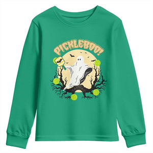 Funny Halloween Pickleball Youth Sweatshirt Pickleboo Ghost Costume TS12 Irish Green Print Your Wear
