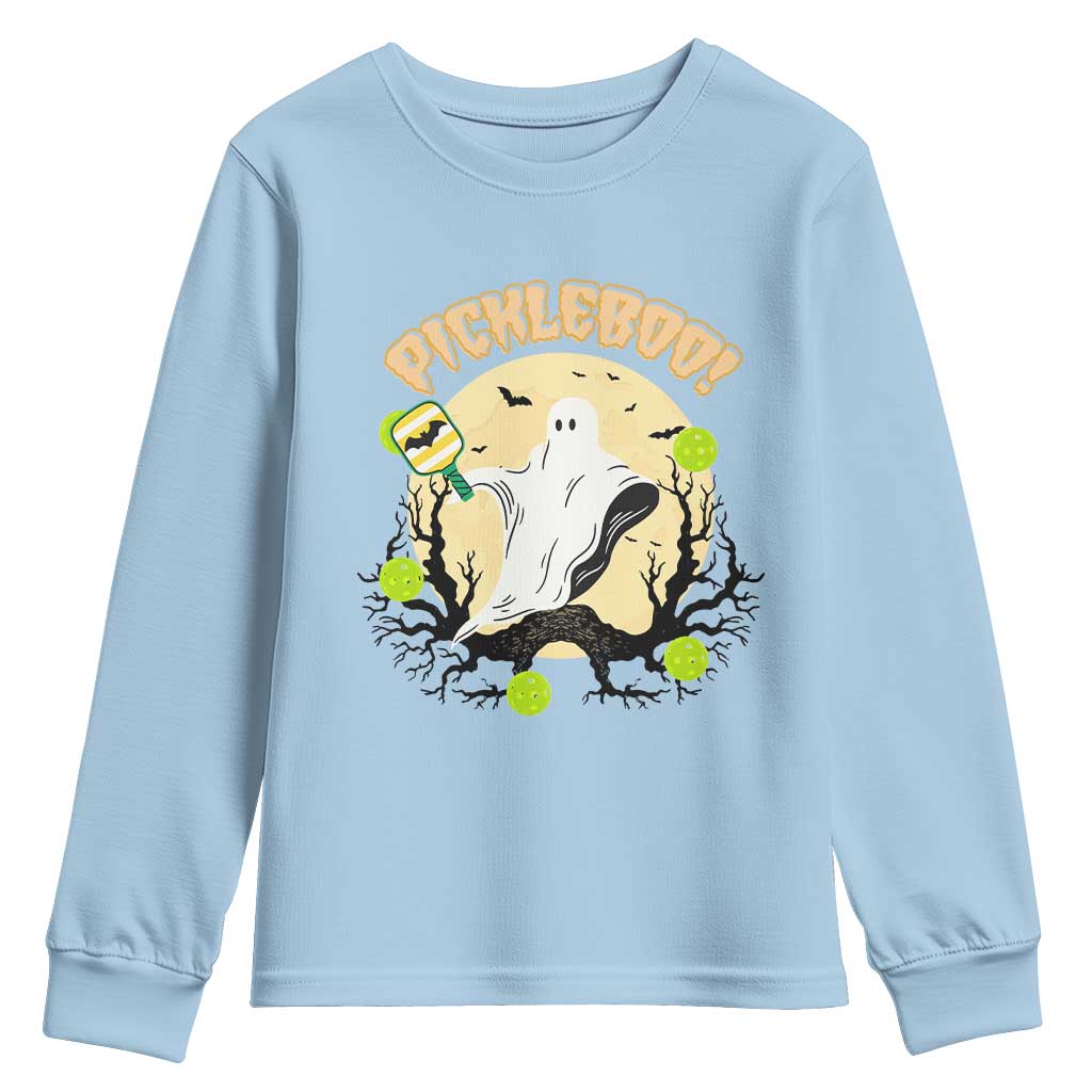 Funny Halloween Pickleball Youth Sweatshirt Pickleboo Ghost Costume TS12 Light Blue Print Your Wear