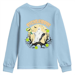 Funny Halloween Pickleball Youth Sweatshirt Pickleboo Ghost Costume TS12 Light Blue Print Your Wear