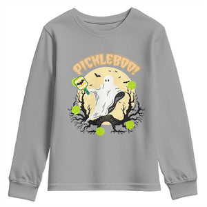 Funny Halloween Pickleball Youth Sweatshirt Pickleboo Ghost Costume TS12 Sport Gray Print Your Wear