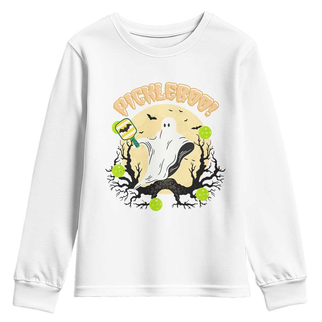 Funny Halloween Pickleball Youth Sweatshirt Pickleboo Ghost Costume TS12 White Print Your Wear