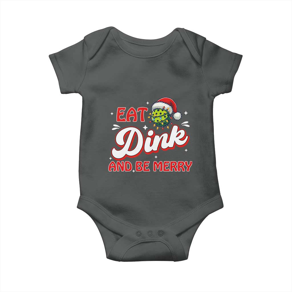 Funny Pickleball Christmas Baby Onesie Eat Dink And Be Merry TS12 Dark Heather Print Your Wear