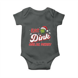 Funny Pickleball Christmas Baby Onesie Eat Dink And Be Merry TS12 Dark Heather Print Your Wear
