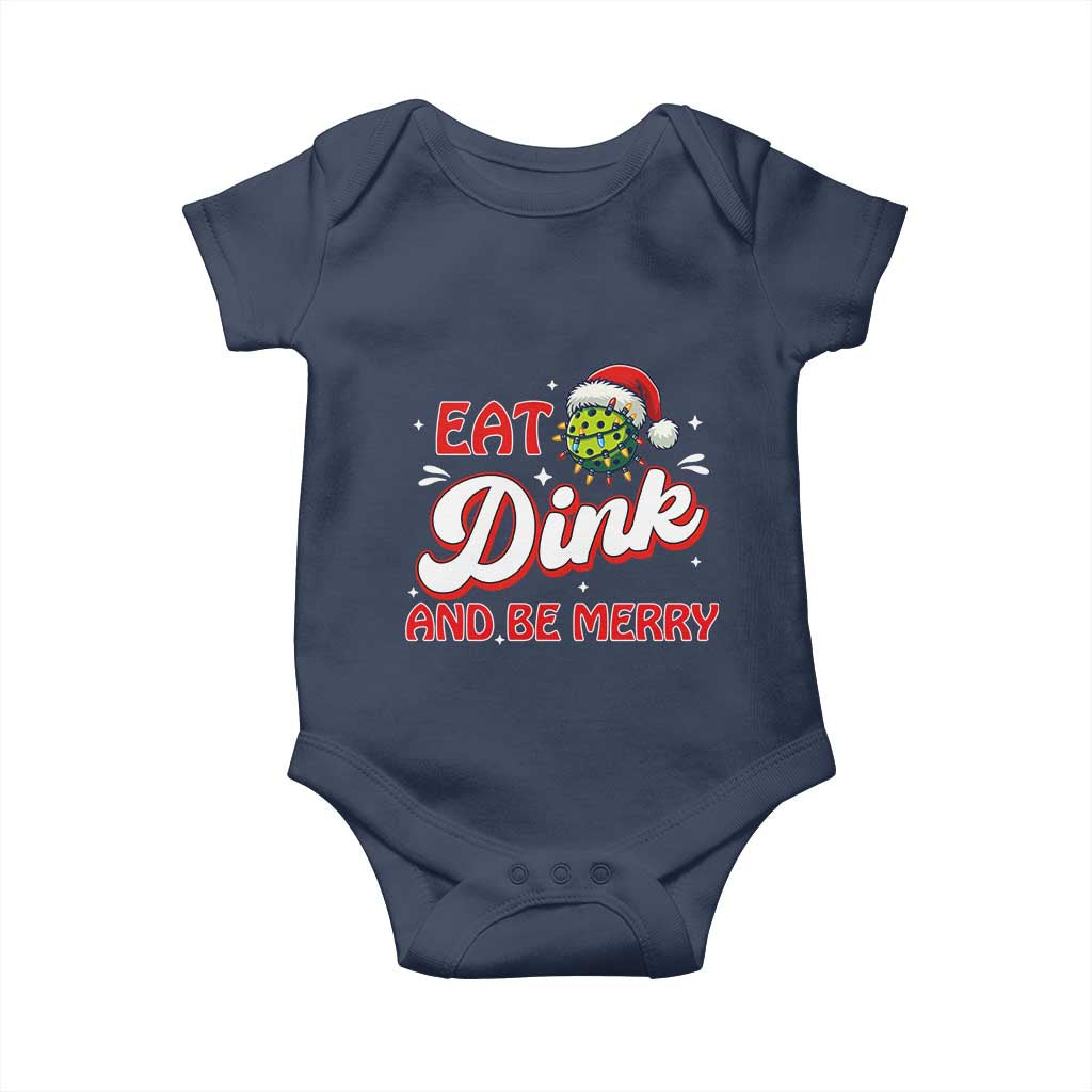 Funny Pickleball Christmas Baby Onesie Eat Dink And Be Merry TS12 Navy Print Your Wear