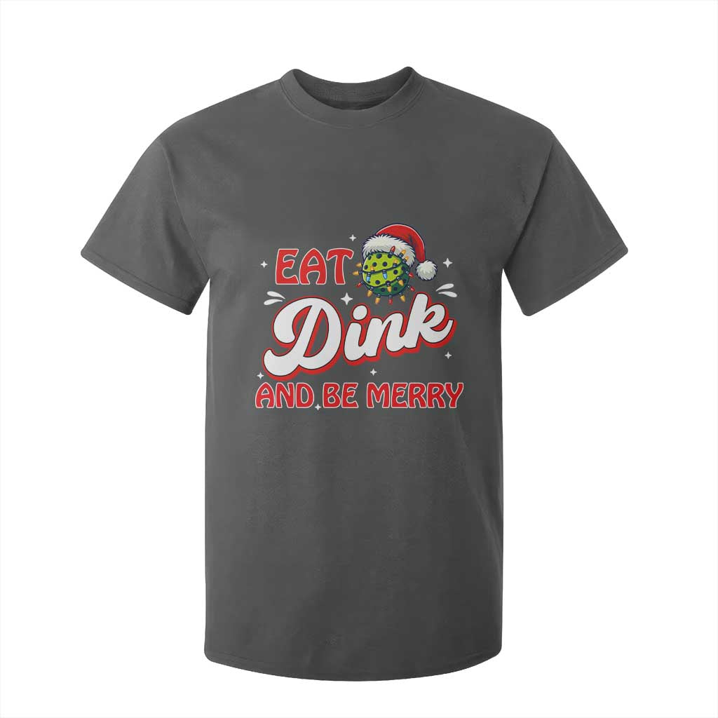 Funny Pickleball Christmas T Shirt For Kid Eat Dink And Be Merry TS12 Dark Heather Print Your Wear