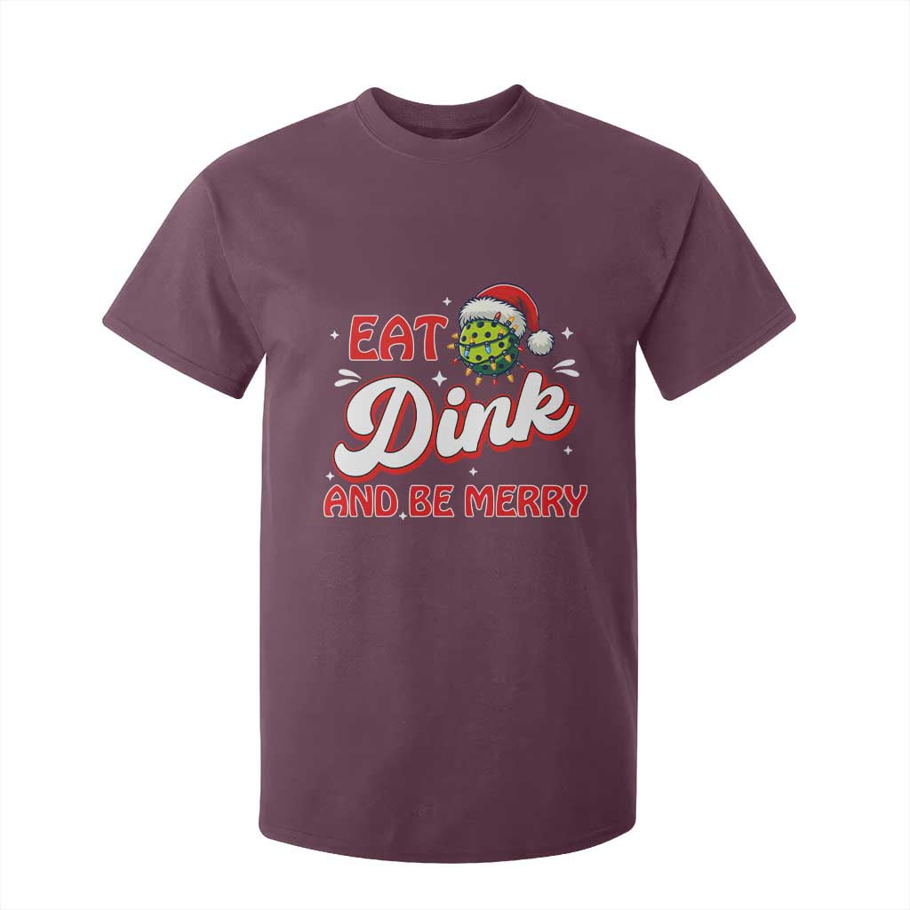Funny Pickleball Christmas T Shirt For Kid Eat Dink And Be Merry TS12 Maroon Print Your Wear