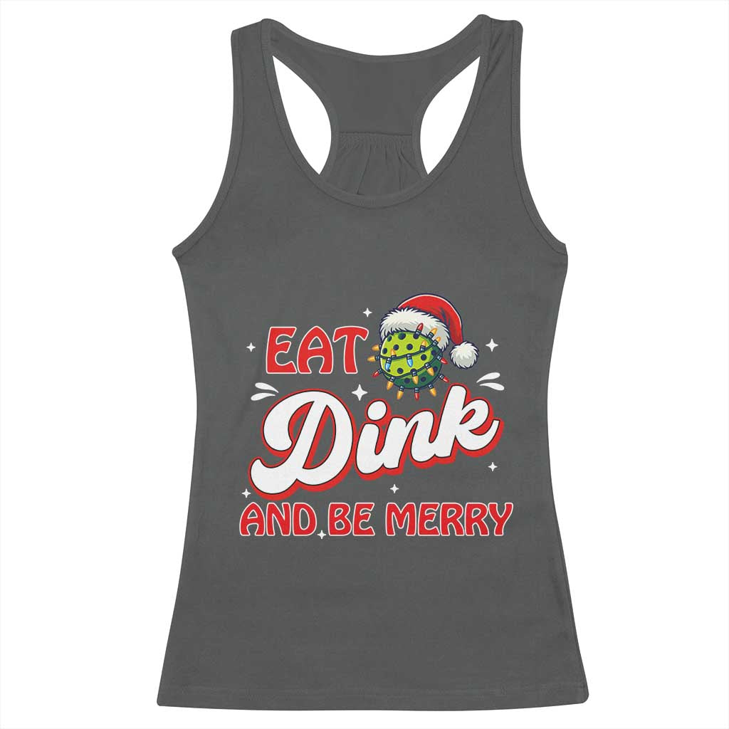 Funny Pickleball Christmas Racerback Tank Top Eat Dink And Be Merry TS12 Dark Heather Print Your Wear