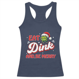 Funny Pickleball Christmas Racerback Tank Top Eat Dink And Be Merry TS12 Navy Print Your Wear