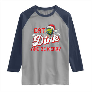 Funny Pickleball Christmas Raglan Shirt Eat Dink And Be Merry TS12 Sport Gray Navy Print Your Wear