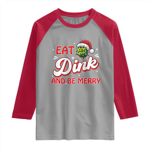 Funny Pickleball Christmas Raglan Shirt Eat Dink And Be Merry TS12 Sport Gray Red Print Your Wear