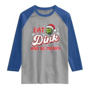Funny Pickleball Christmas Raglan Shirt Eat Dink And Be Merry TS12 Sport Gray Royal Print Your Wear