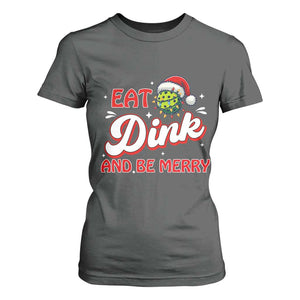 Funny Pickleball Christmas T Shirt For Women Eat Dink And Be Merry TS12 Dark Heather Print Your Wear