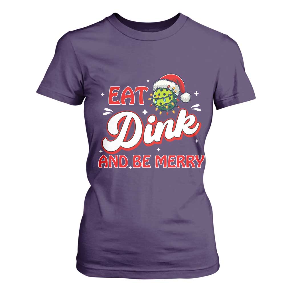 Funny Pickleball Christmas T Shirt For Women Eat Dink And Be Merry TS12 Purple Print Your Wear