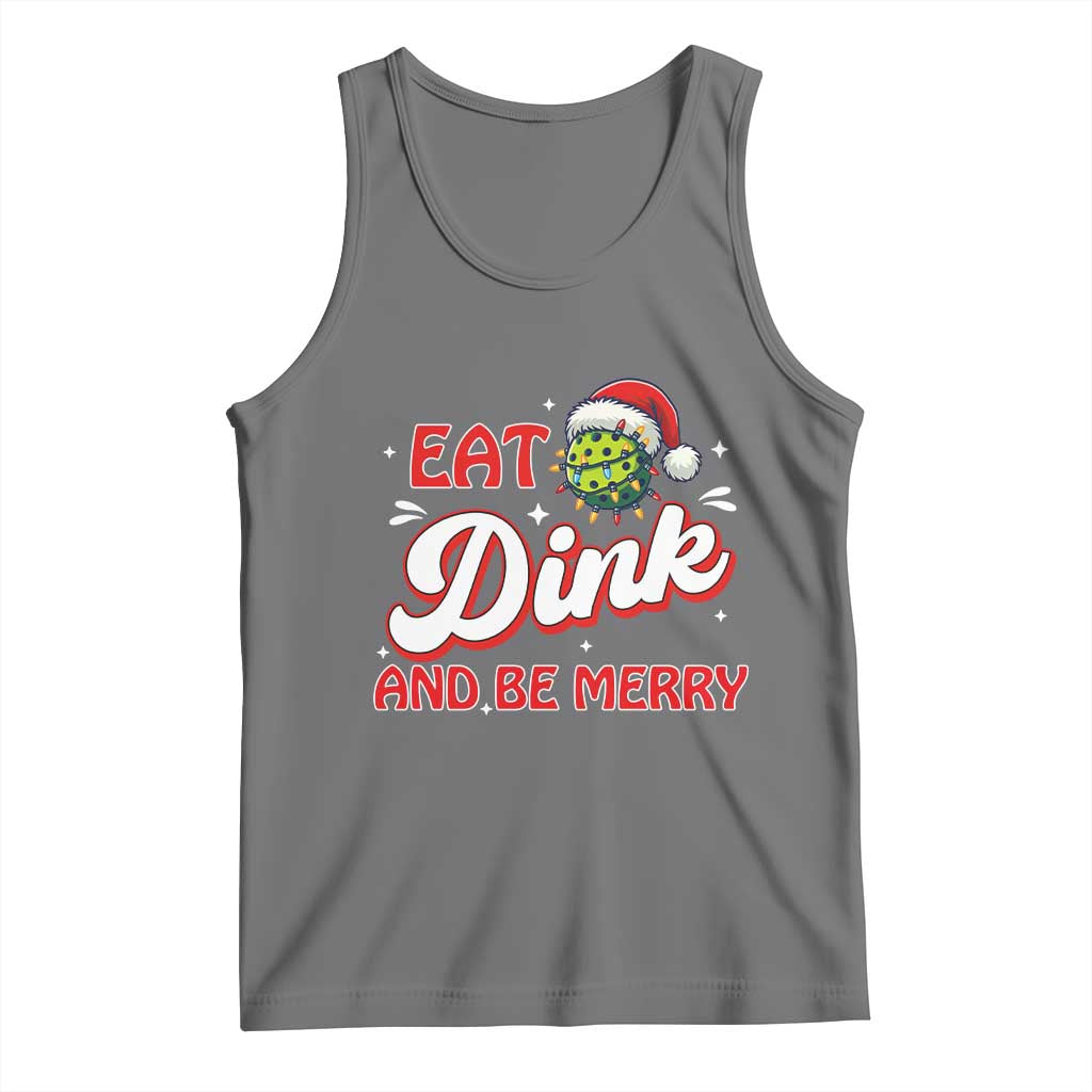 Funny Pickleball Christmas Tank Top Eat Dink And Be Merry TS12 Black Heather Print Your Wear
