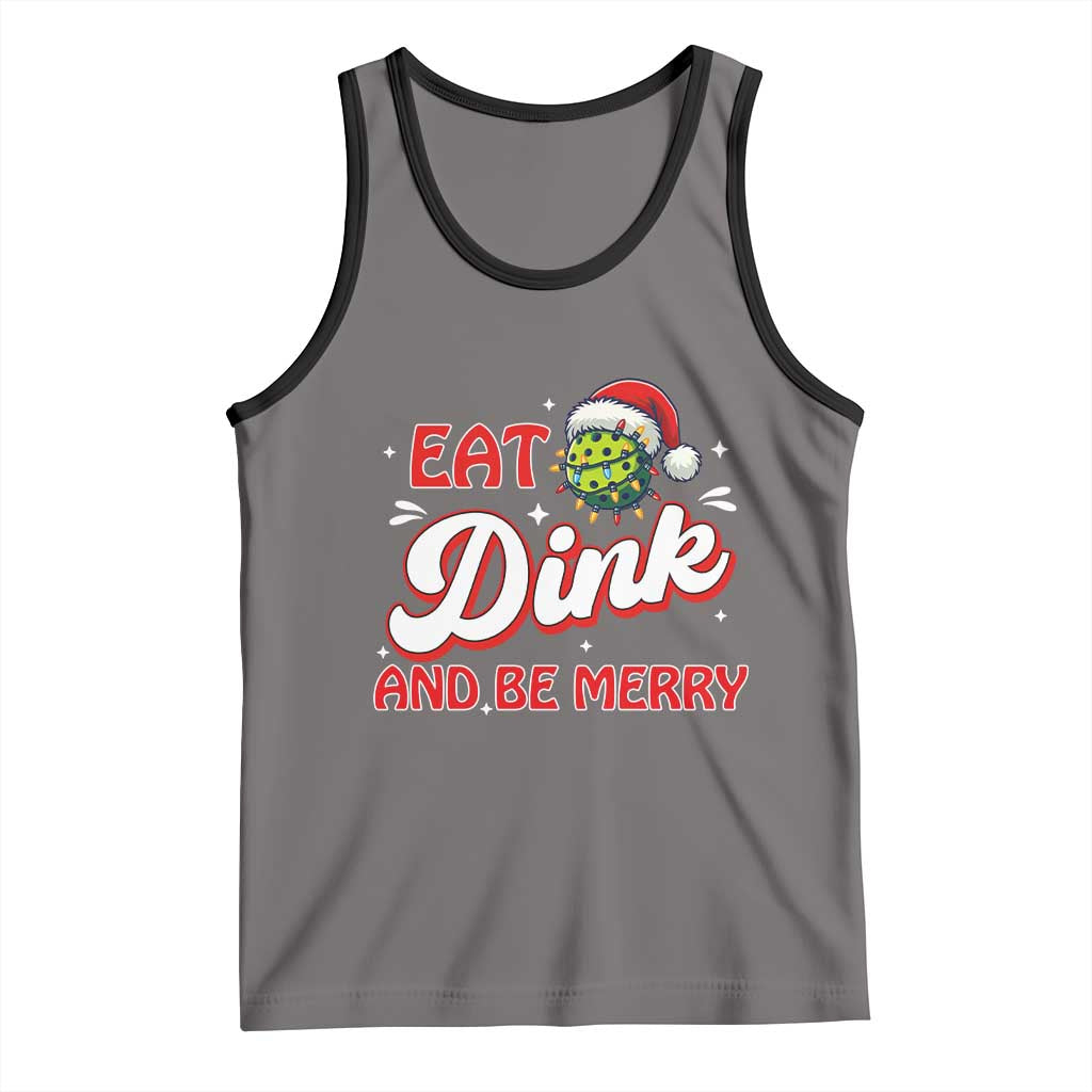 Funny Pickleball Christmas Tank Top Eat Dink And Be Merry TS12 Deep Heather Black Print Your Wear