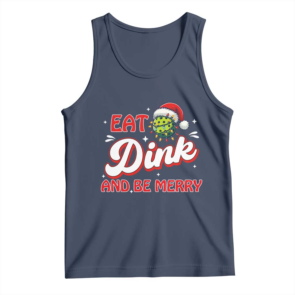 Funny Pickleball Christmas Tank Top Eat Dink And Be Merry TS12 Navy Print Your Wear