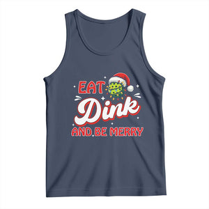 Funny Pickleball Christmas Tank Top Eat Dink And Be Merry TS12 Navy Print Your Wear