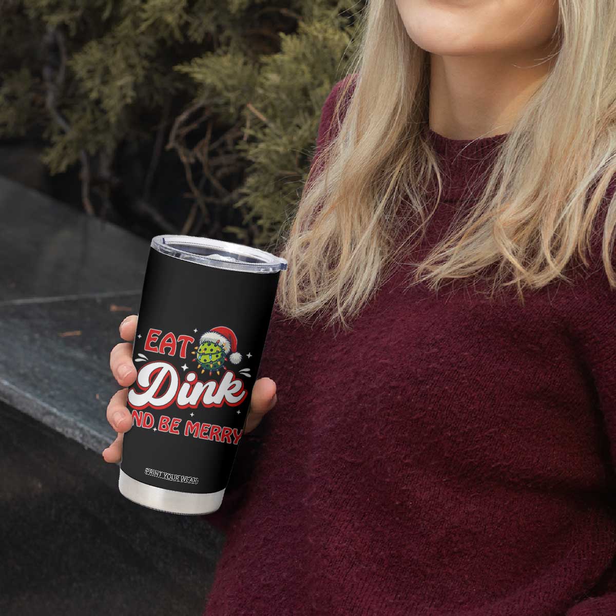 Funny Pickleball Christmas Tumbler Cup Eat Dink And Be Merry TS12 Print Your Wear