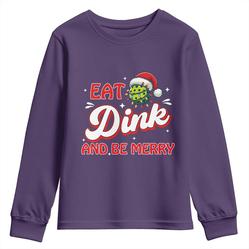 Funny Pickleball Christmas Youth Sweatshirt Eat Dink And Be Merry TS12 Purple Print Your Wear