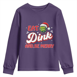 Funny Pickleball Christmas Youth Sweatshirt Eat Dink And Be Merry TS12 Purple Print Your Wear