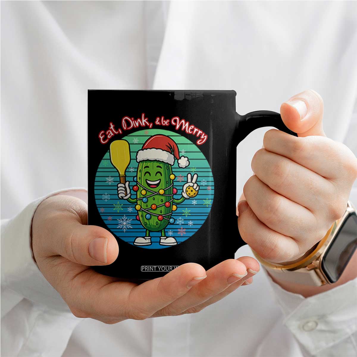 Funny Pickleball Christmas Coffee Mug Eat Dink And Be Merry Gift For Players TS12 Print Your Wear
