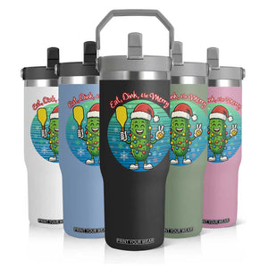 Funny Pickleball Christmas Flip Straw Tumbler Eat Dink And Be Merry Gift For Players TS12 Print Your Wear