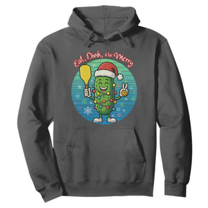Funny Pickleball Christmas Hoodie Eat Dink And Be Merry Gift For Players TS12 Dark Heather Print Your Wear