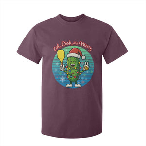 Funny Pickleball Christmas T Shirt For Kid Eat Dink And Be Merry Gift For Players TS12 Maroon Print Your Wear