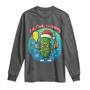 Funny Pickleball Christmas Long Sleeve Shirt Eat Dink And Be Merry Gift For Players TS12 Dark Heather Print Your Wear