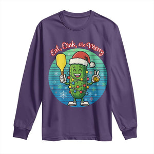 Funny Pickleball Christmas Long Sleeve Shirt Eat Dink And Be Merry Gift For Players TS12 Purple Print Your Wear