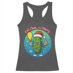 Funny Pickleball Christmas Racerback Tank Top Eat Dink And Be Merry Gift For Players TS12 Dark Heather Print Your Wear