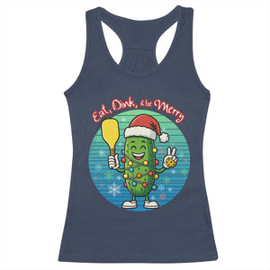 Funny Pickleball Christmas Racerback Tank Top Eat Dink And Be Merry Gift For Players TS12 Navy Print Your Wear