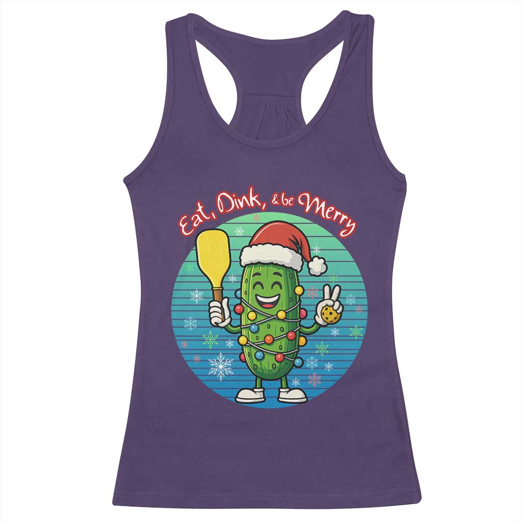 Funny Pickleball Christmas Racerback Tank Top Eat Dink And Be Merry Gift For Players TS12 Purple Print Your Wear