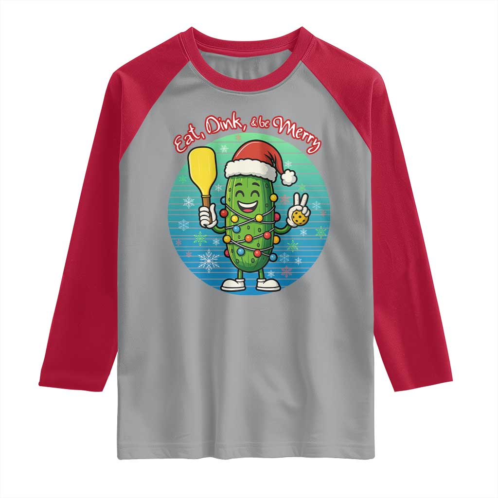 Funny Pickleball Christmas Raglan Shirt Eat Dink And Be Merry Gift For Players TS12 Sport Gray Red Print Your Wear