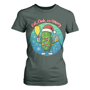 Funny Pickleball Christmas T Shirt For Women Eat Dink And Be Merry Gift For Players TS12 Dark Forest Green Print Your Wear