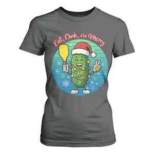 Funny Pickleball Christmas T Shirt For Women Eat Dink And Be Merry Gift For Players TS12 Dark Heather Print Your Wear
