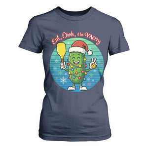 Funny Pickleball Christmas T Shirt For Women Eat Dink And Be Merry Gift For Players TS12 Navy Print Your Wear
