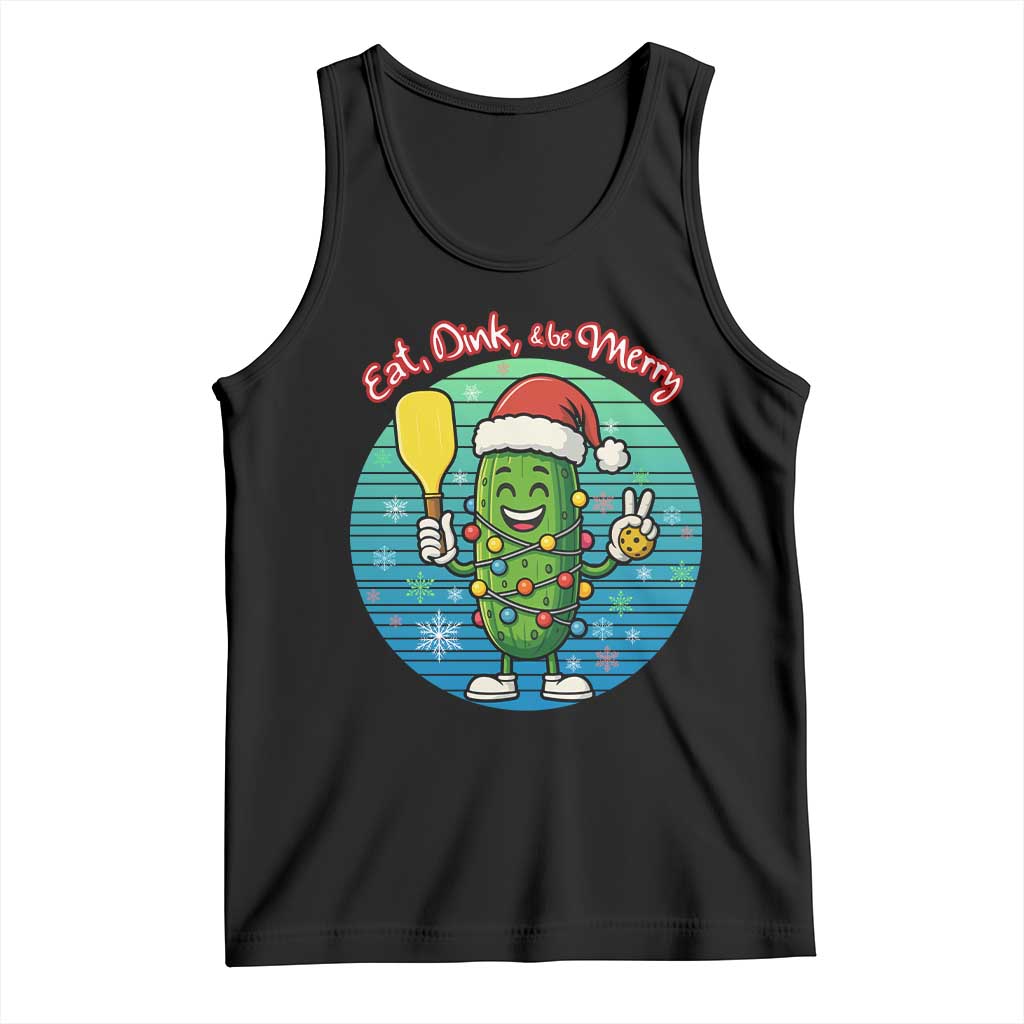 Funny Pickleball Christmas Tank Top Eat Dink And Be Merry Gift For Players TS12 Black Print Your Wear