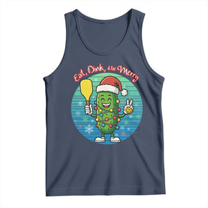 Funny Pickleball Christmas Tank Top Eat Dink And Be Merry Gift For Players TS12 Navy Print Your Wear