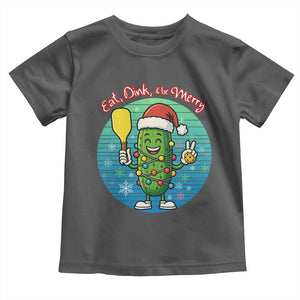 Funny Pickleball Christmas Toddler T Shirt Eat Dink And Be Merry Gift For Players TS12 Dark Heather Print Your Wear