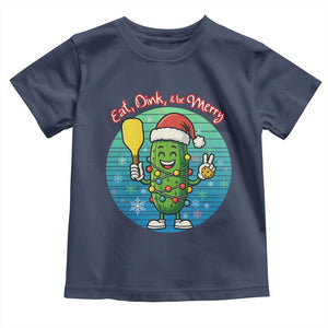 Funny Pickleball Christmas Toddler T Shirt Eat Dink And Be Merry Gift For Players TS12 Navy Print Your Wear