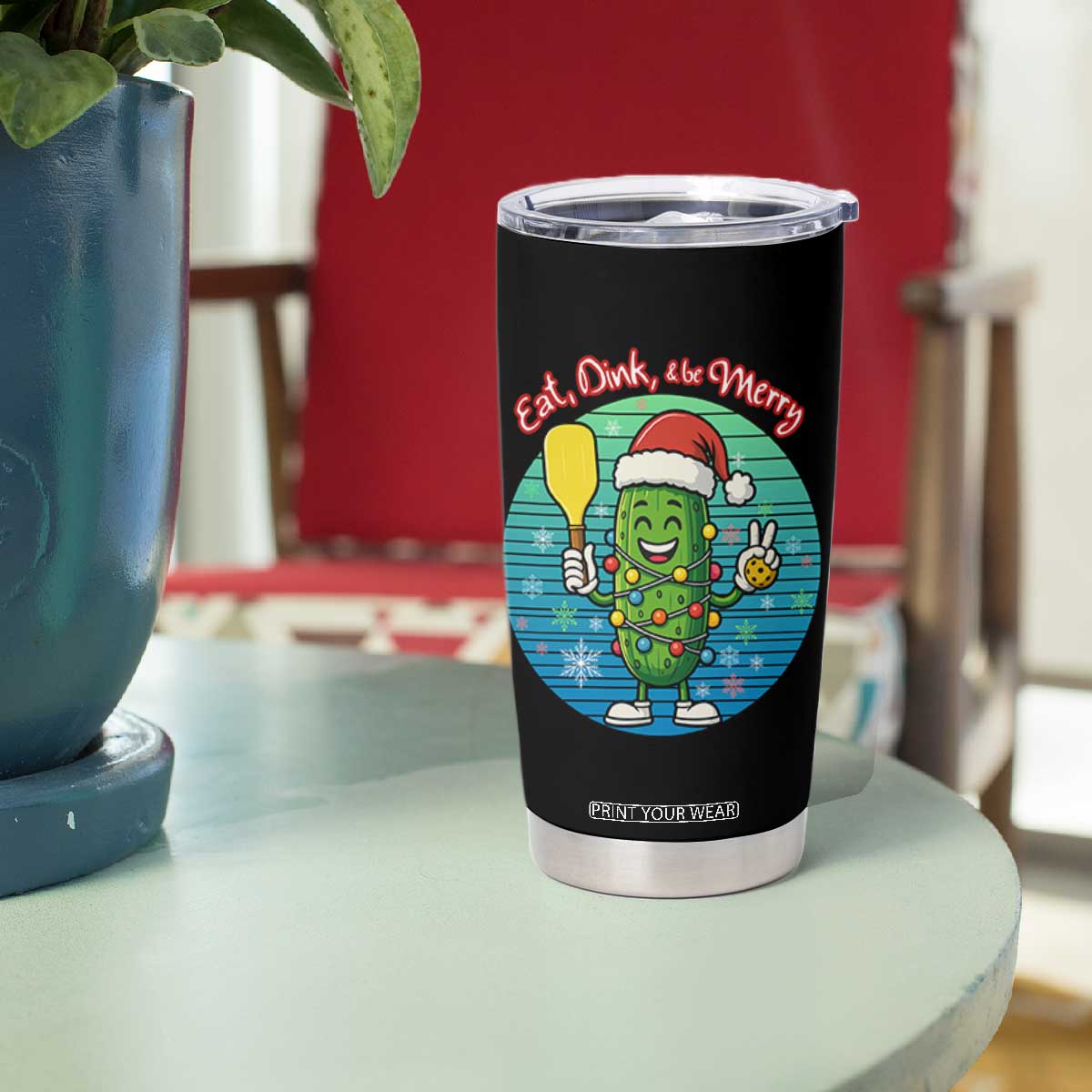 Funny Pickleball Christmas Tumbler Cup Eat Dink And Be Merry Gift For Players TS12 Print Your Wear