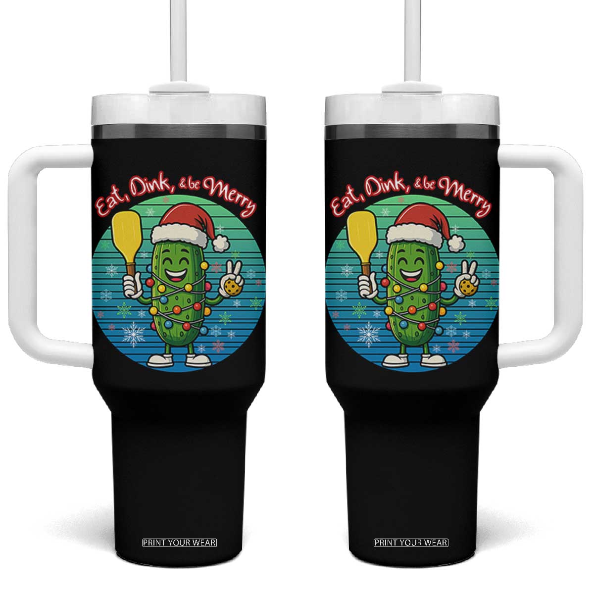 Funny Pickleball Christmas Tumbler With Handle Eat Dink And Be Merry Gift For Players TS12 One Size: 40 oz Black Print Your Wear