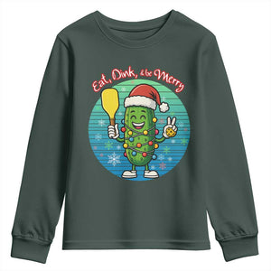 Funny Pickleball Christmas Youth Sweatshirt Eat Dink And Be Merry Gift For Players TS12 Dark Forest Green Print Your Wear